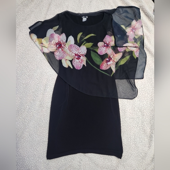 Venus black dress with floral lay over - Picture 3 of 7